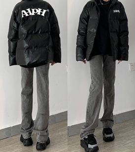 美式高街烟灰色直筒牛仔裤子男女复古拖地堆积裤子ins潮欧美vibe