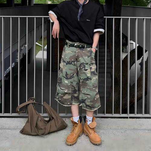 复古街头夏季美式迷彩裤男