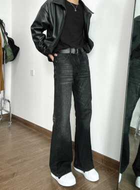 美式高街微喇牛仔裤男宽松百搭显瘦黑色裤子vibe直筒阔腿宽松潮牌