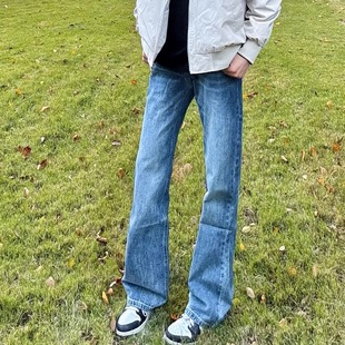 装 日常通勤高街风裤 型复古做旧休闲牛仔长裤 浅蓝水洗工艺直筒版
