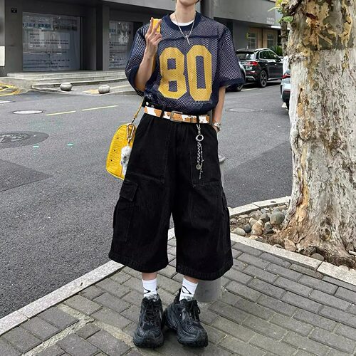 街头复古休闲多口袋设计感牛仔裤
