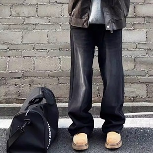 装 暗黑复古高街风潮流休闲裤 牛仔长裤 做旧水洗工艺宽松阔腿裤