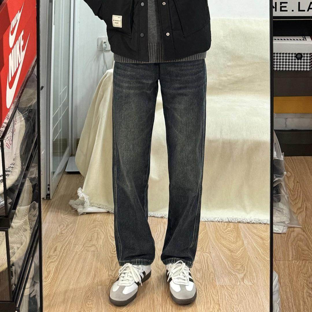 秋冬美式潮牌水洗直筒复古做旧牛仔裤男宽松简约显瘦阔腿裤休闲裤,男装,牛仔裤,淘宝优惠券,粉丝福利购,淘宝优惠卷
