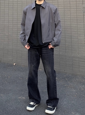 美式微喇叭长裤春秋黑色裤子高街潮牌黑色水洗牛仔裤男款修身直筒