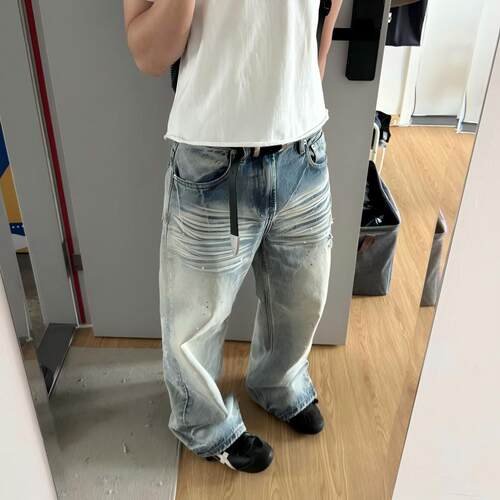 美式复古水洗蓝牛仔裤男
