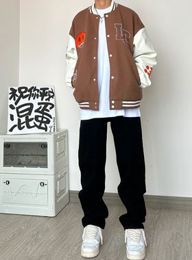 美式高街vibe复古简约纯黑色牛仔裤男宽松直筒修身显瘦百搭长裤子