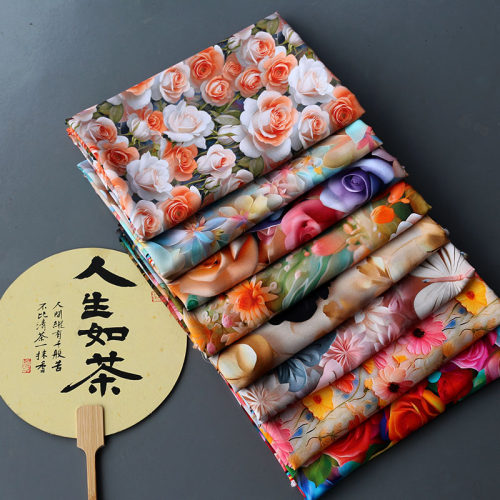 5D立体花朵数码印花棉绸布料
