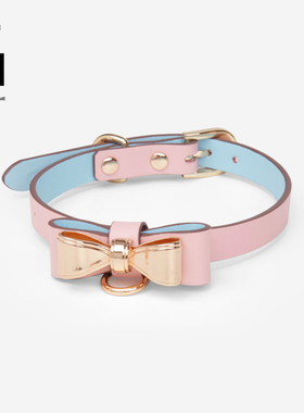 真牛皮  三色 蝴蝶结项圈 圣诞 镀金镭射 锁骨链