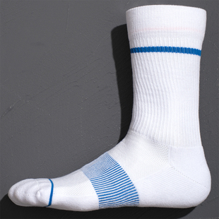 SOX&CO.原创设计中筒袜蓝色条纹新疆棉莱卡男运动袜白袜毛巾底