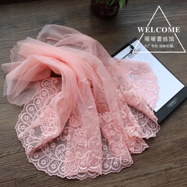 梦幻●粉红色刺绣蕾丝花边布料 床品窗纱加长蕾丝花边面料宽43cm