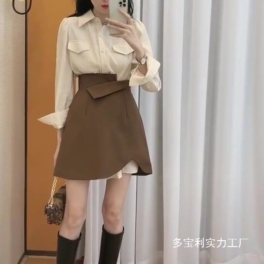 2026春春女装港味复古新款小个子不规则衬衫半身裙两件套气质套装