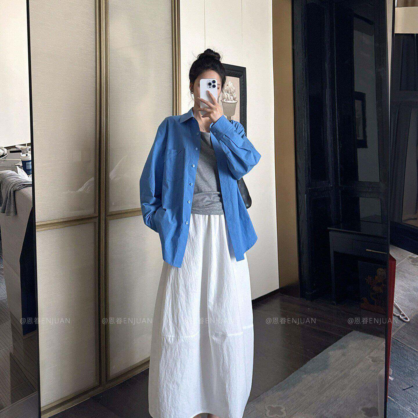 【白月光】恩眷_白色花苞裙女2026春夏百搭松紧高腰休闲半身长裙