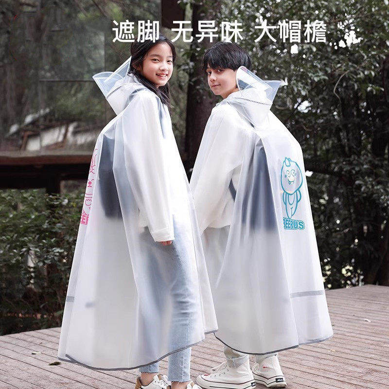 透明儿童雨衣男童女孩学生上学带书包位雨披长款全身中大童防雨服