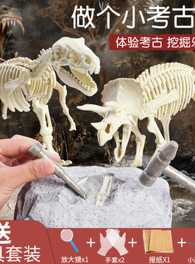 恐龙化石考古盲盒挖掘玩具男孩手工diy儿童女孩恐龙蛋骨架拼装宝