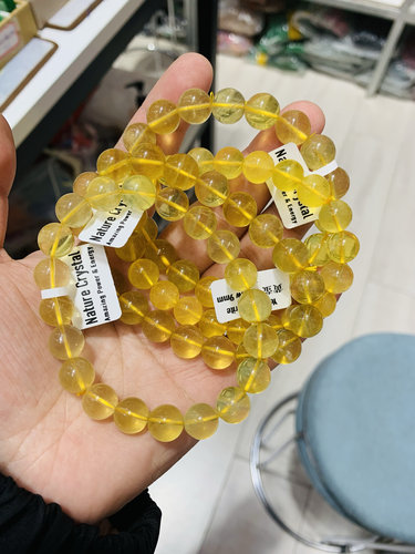 天然黄萤石手链手串9mm圆珠简约百搭天然水晶手串生日礼物