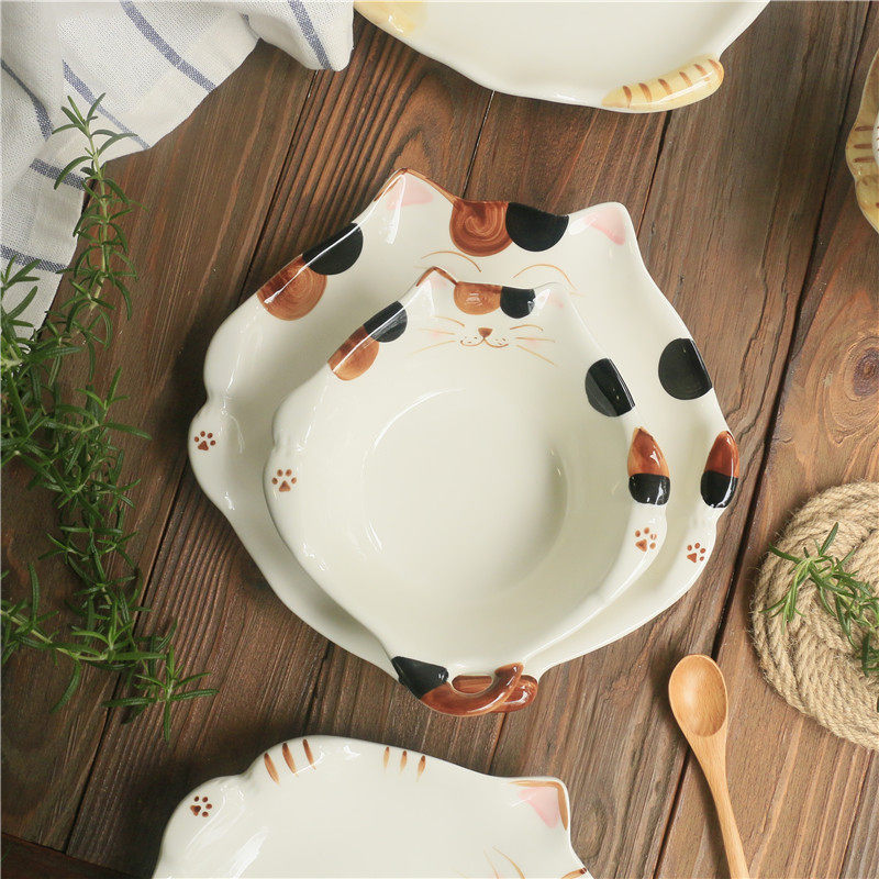 树下盒 釉下彩日式猫咪瓷器餐具彩绘笑眯眯三花猫盘子水果盘,餐饮具,盘,淘宝优惠券,粉丝福利购,淘宝优惠卷