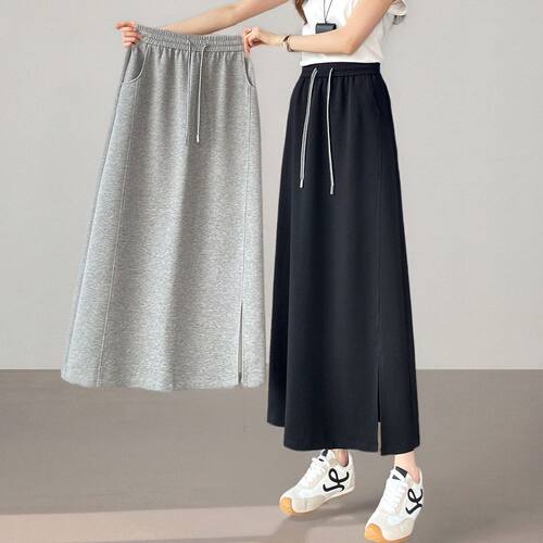 高个子a字卫裙半身裙女夏2026新款显瘦垂感直筒开叉中长通勤裙子