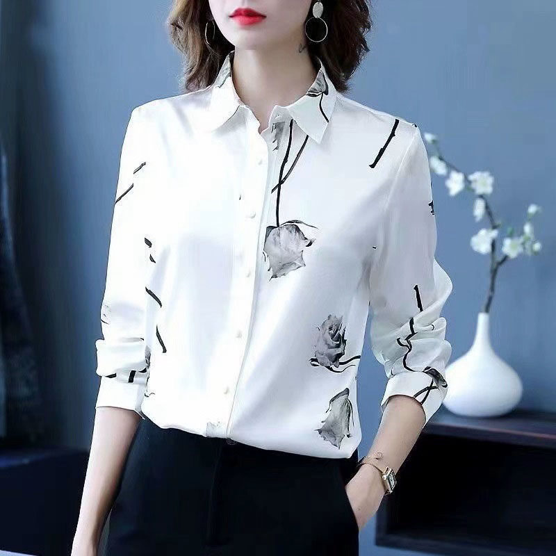 2026春装女士印花宽松白衬衫
