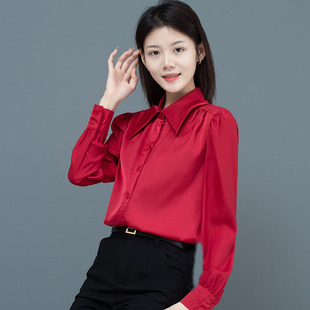 仿真丝绸缎面亮丝衬衫女衬衣女款2025新款爆款高级感小衫上衣外套