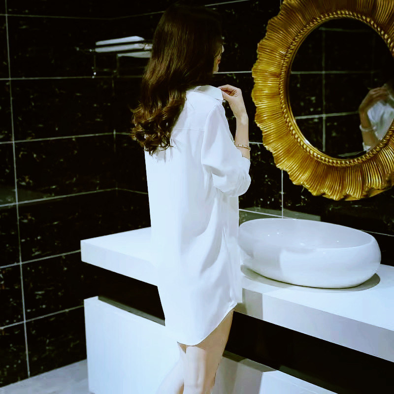 白衬衫女2025新款设计感小众上衣中长款高级感睡衣裙雪纺衬衫外套,女装/女士精品,衬衫,淘宝优惠券,粉丝福利购,淘宝优惠卷