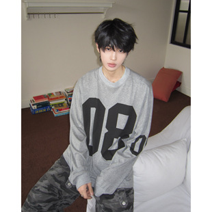 LACANEDE 美式08印花长袖T恤 日常百搭宽松运动街头风