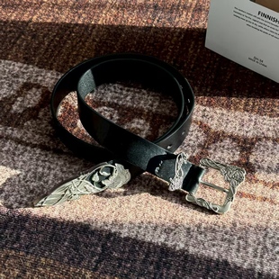 LACANEDE 时髦复古双扣皮带ins小众设计感百搭装饰腰带