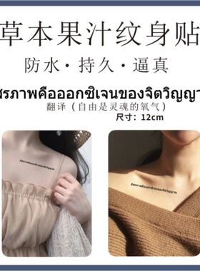 泰语自由是灵魂的氧气手臂锁骨个性草本果汁持久防水不反光纹身贴