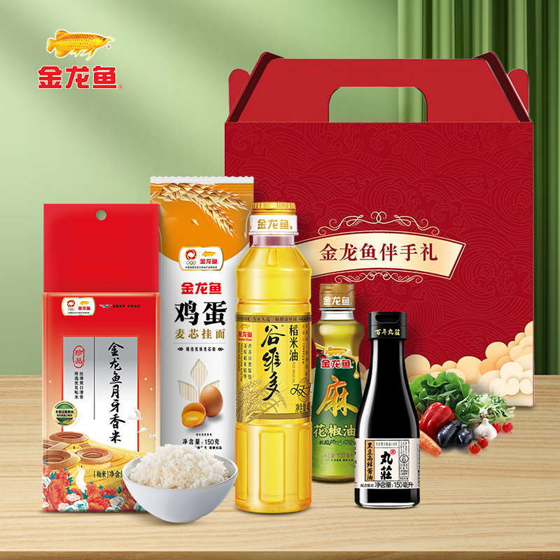 金龙鱼稻米油400ml月牙米500g酱油花椒油礼盒 食用油大米调味礼包