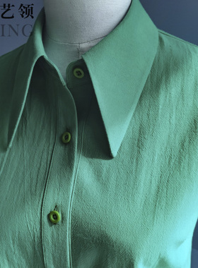 水洗全棉草绿果绿无袖大尖领女衬衣搭配职业通勤衬衫假领春夏秋冬