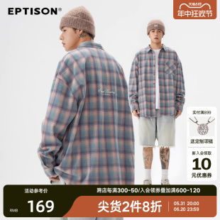 EPTISON彩色格子刺绣衬衫 外套 情侣潮流衬衣高级休闲长袖 春秋新品