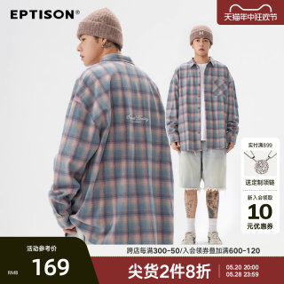 EPTISON彩色格子刺绣衬衫春秋新品情侣潮流衬衣高级休闲长袖外套