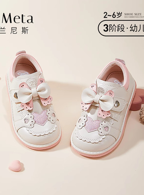 泰兰尼斯meta秋季新款白色小皮鞋儿童洛丽塔公主鞋蝴蝶结演出鞋