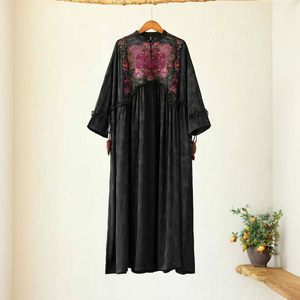 千椿物喜原创正品重工刺绣花民族风提花天丝人丝宽松连衣裙袍子