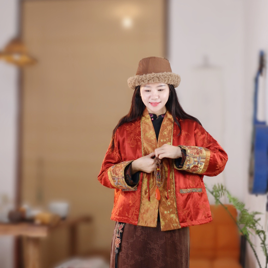 千椿物喜原创民族风新中式国风重工刺绣提花棉衣棉服棉袄外套女