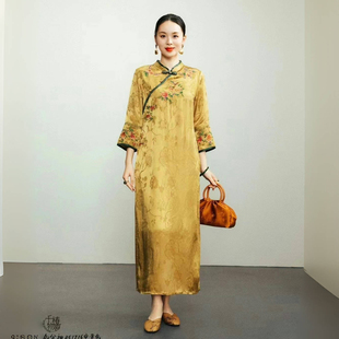 千椿物喜原创民族风新中式国风复古文艺刺绣宽松提花连衣裙女禅意