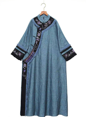 楚馨原创设计2025春秋新款国风新中式民族风女旗袍连衣裙长袍子禅