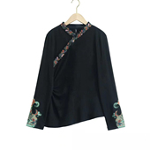 针织衫 民族风刺绣立领长袖 打底T恤 女装 楚馨原创文艺复古V领新款