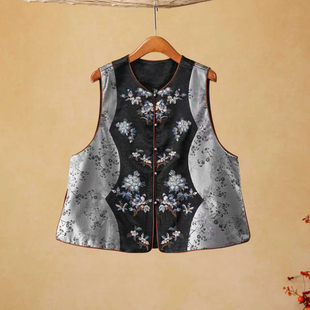 2025秋款原创新中式马甲国风重工民族风刺绣花圆领百搭马夹上衣女