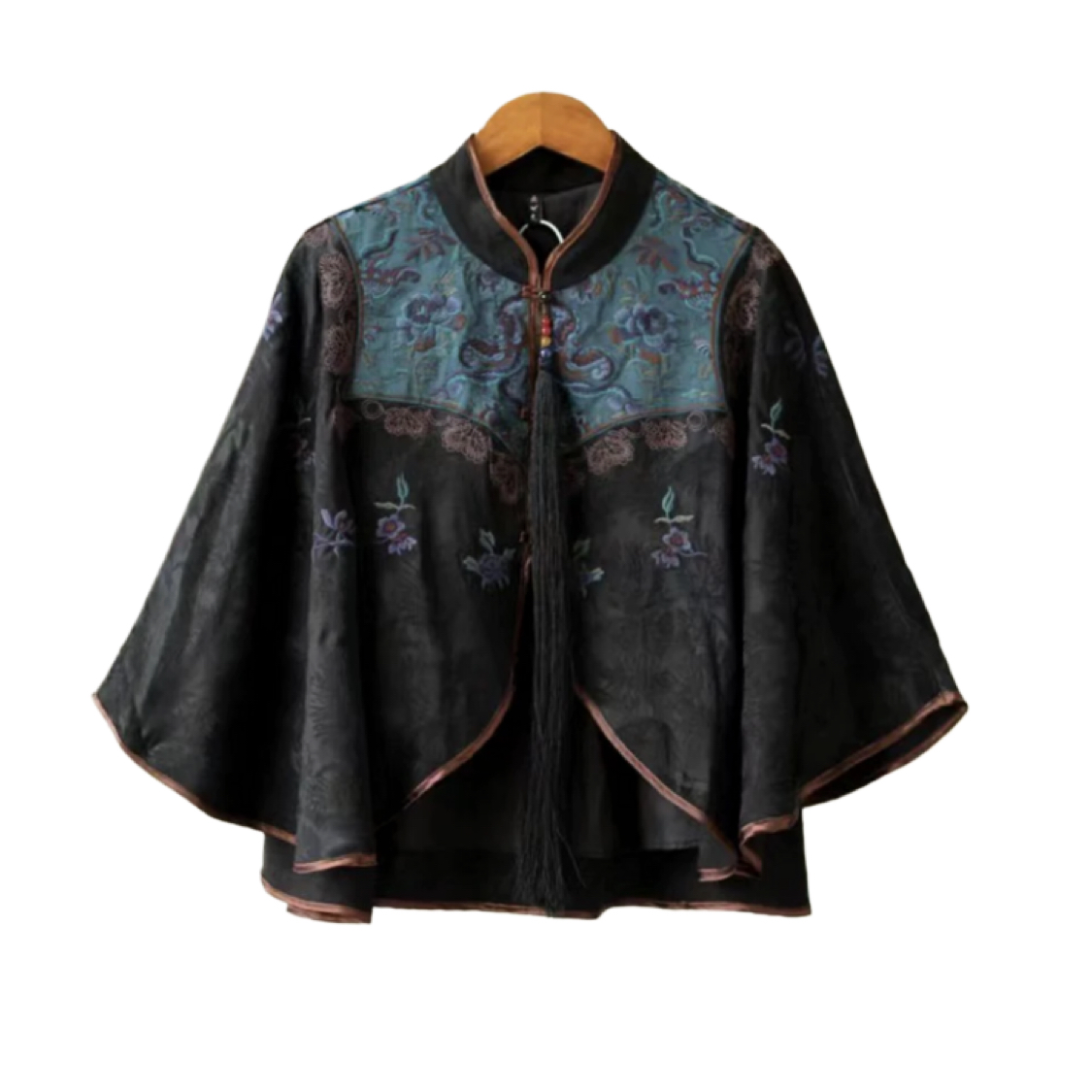 新中式原创国风重工刺绣文艺民族风提花人丝立领短开衫披肩春秋款