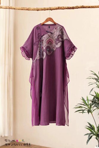 【树莓仙子】楚馨原创民族风文艺复古亚麻显瘦短袖连衣裙袍子女