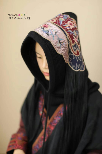 千椿物喜原创冬季巫师帽法帽复古帽子围脖一体针织刺绣帽子女帽子