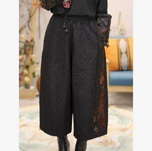 楚馨棉裤原创高定百搭秋冬靴裤休闲裤刺绣薄棉裤