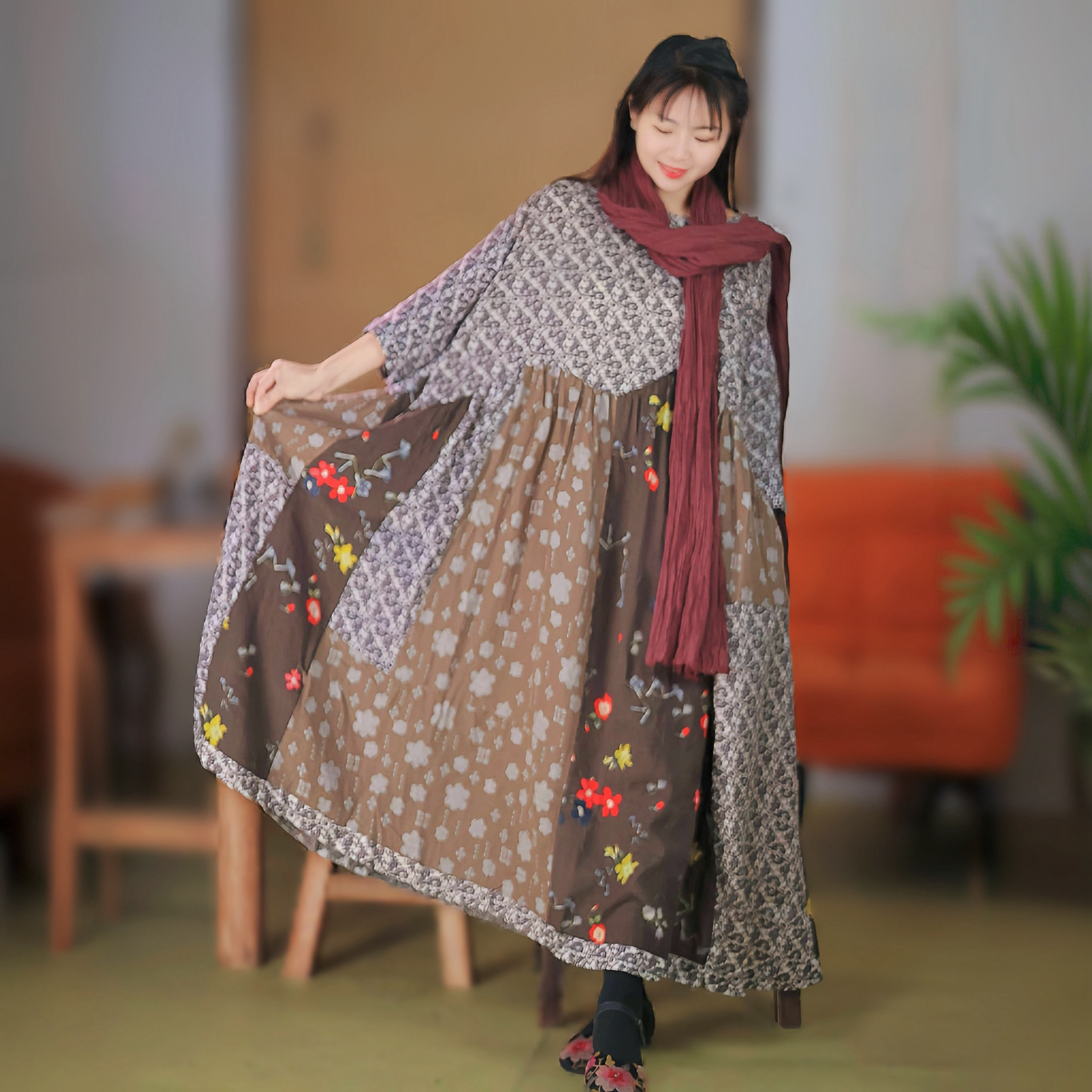 2026春季新款国风新中式连衣裙女复古宽松棉麻长款气质文艺长裙,女装/女士精品,连衣裙,淘宝优惠券,粉丝福利购,淘宝优惠卷