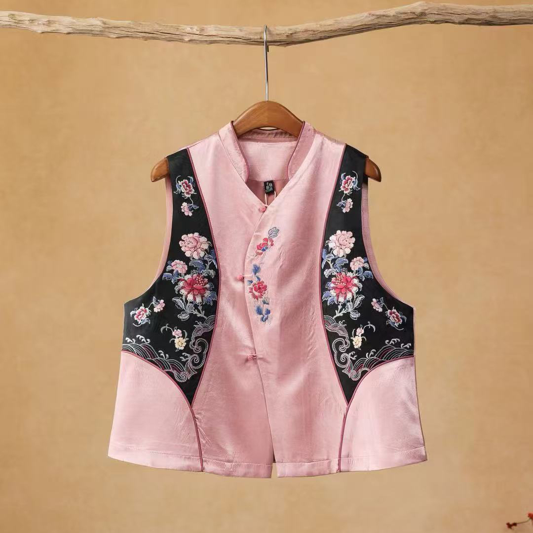 楚馨原创新中式国风重工刺绣马甲女2025新款复古百搭马夹上衣秋冬