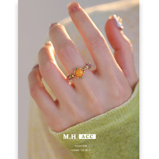 沙弗莱蜜蜡串珠戒指手工串珠弹力绳天然石指环食指戒饰品热卖女款