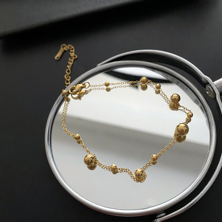 钛钢不褪色不过敏钛钢保色转运珠小珠子简约金色豆豆足链脚链手链