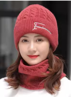 妈妈帽子中老年女款2023新款女士冬天秋季加绒围脖帽子两用毛线帽
