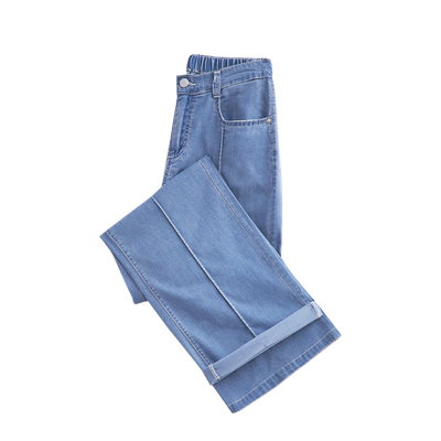 天丝牛仔裤女夏季薄款高腰显瘦窄版直筒垂感超薄冰丝阔腿裤子女