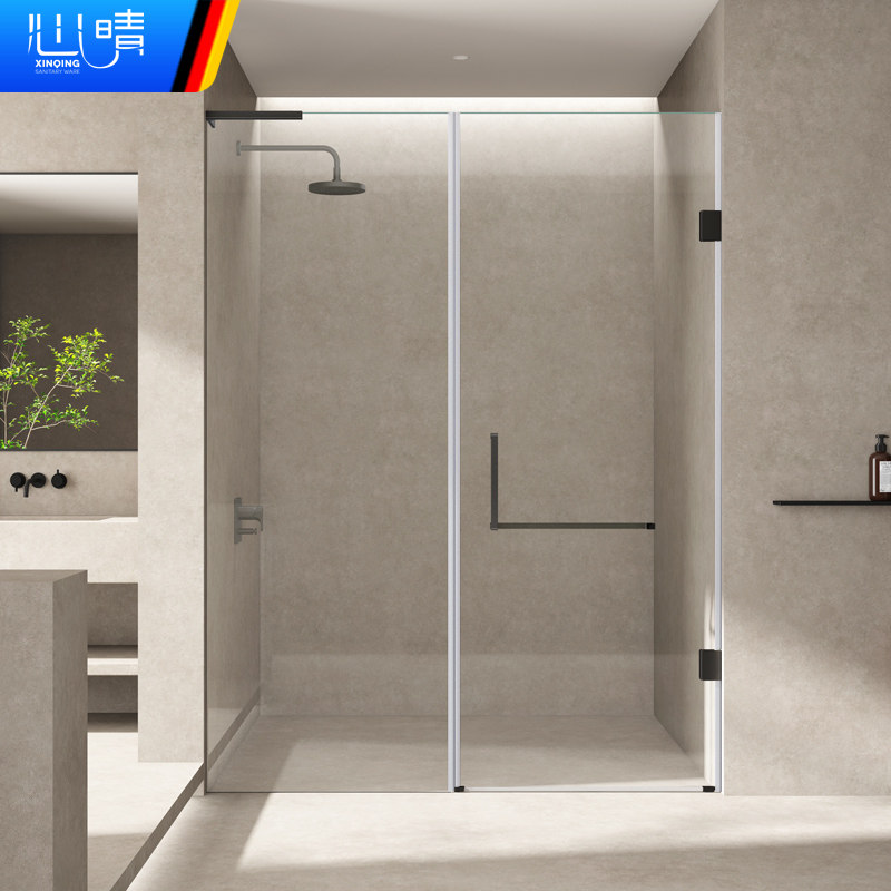 心晴无边框淋浴房一字型干湿分离隔断玻璃门无障碍沐浴房平开门