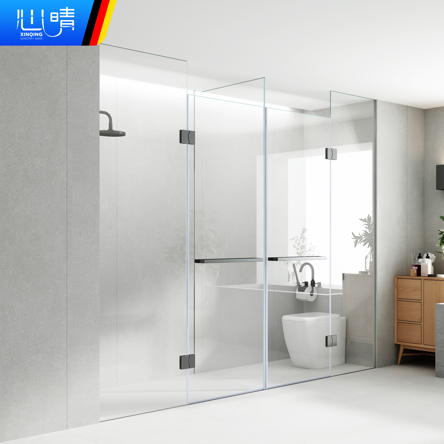 心晴极简下沉式无障碍无框淋浴房